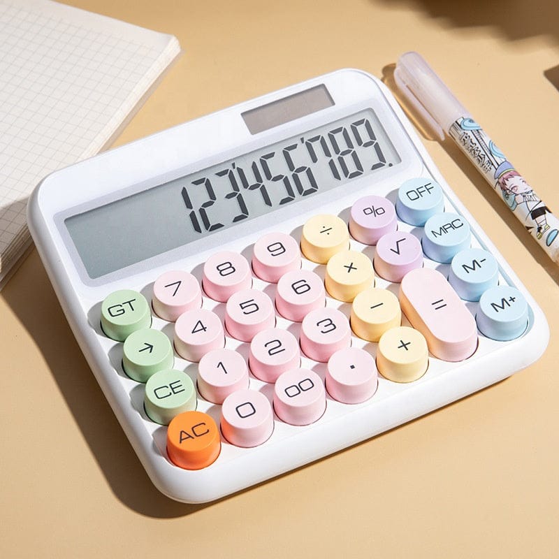 Pastel Candy Colour Mechanical Calculator Big-White