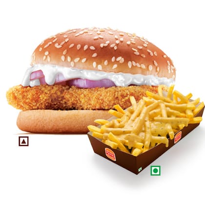 Crispy Chicken Burger+Saucy Fries,