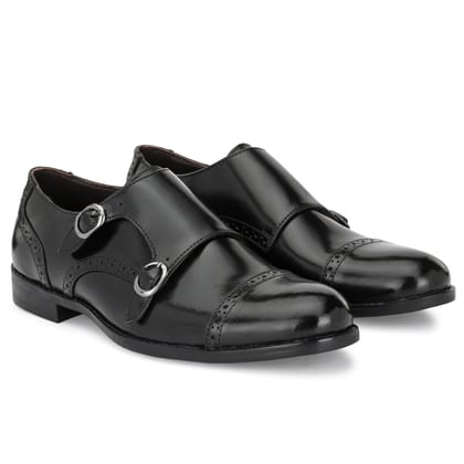 Formal Leather Buckled Monk Shoes For Men-7 / Black / Regular