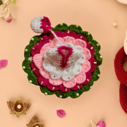 Floral Wool Laddu Gopal Poshak with Cap-3-4 No. / Rose Pink