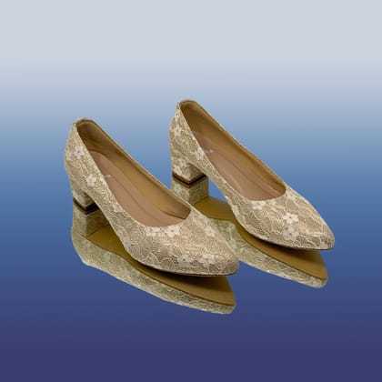 Ivory Lace Block Heels-Beige / 36