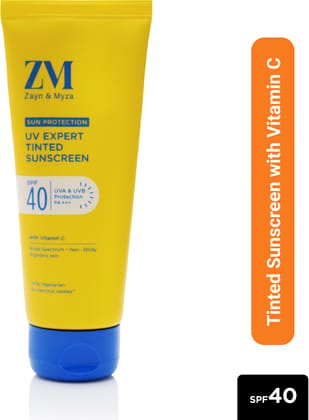 ZM Vitamin C UV Expert Tinted Sunscreen SPF 40, PA +++ For Bright & Glowing Skin | UV Protection | For Dull Skin | Non-Greasy, Quick-Absorbing | No White Cast | UVA UVB Sun Protection | Sunscreen For Women & Men - 100 g