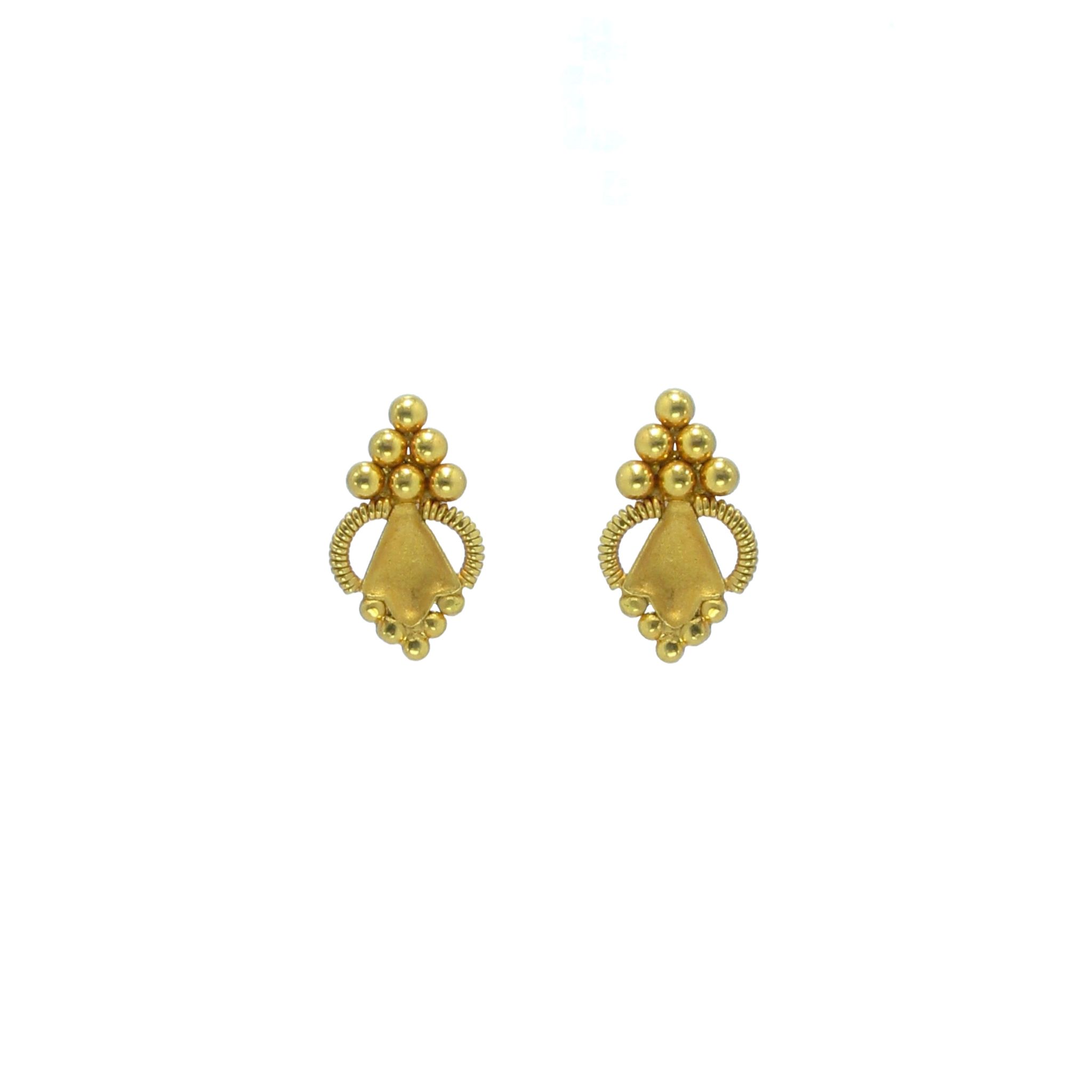 Golden Tiered Bead Cluster Stud Earrings (1.19 grams) - 22KT BIS 916 Hallmark Yellow Gold