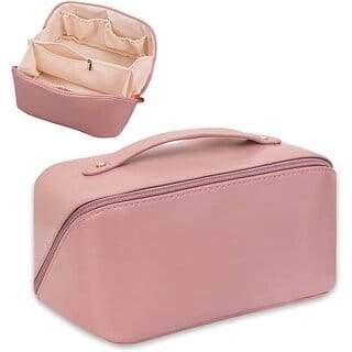 Travel Makeup Bag Large Capacity Cosmetic Bag with Compartment Waterproof PU Leather Makeup Bag for Women and Girl (Multicolor)