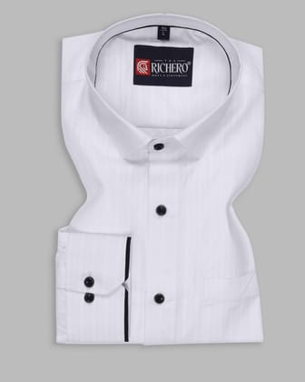 Elegant Black Details on White Plain Shirt-38 - S