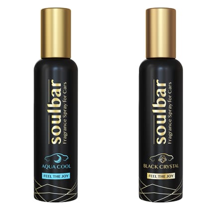 SOULBAR Luxury Car Freshener Spray - Aqua Cool + Black Crystal, 80 ml Each - Pack of 2, Free Perfume Dangler