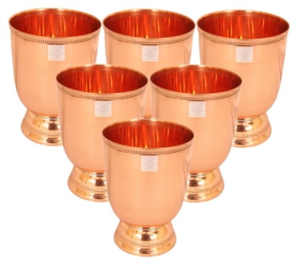 Indian Art Villa Pure Copper Handmade Set of 6 Wine Glasses 475 ML each - Beer Wine Cocktail Liqour Drinkware Bar Hotel Restaurant