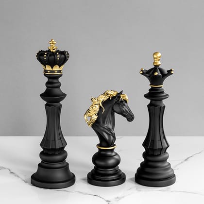 The Prestigious Monarch Chess Showpiece For Living Room - Set of 3(Black)-Chess king: Height - 16 Inches & width - 5 Inches & Chess Queen: Height - 14 Inches & width - 4 Inches and Chess Charger: