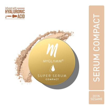 MyGlamm Super Serum Compact - 201N Sesame | Skin-Perfecting Hydrating Compact Powder With Hyaluronic Acid & Vitamin E for Skin Protection (9g)