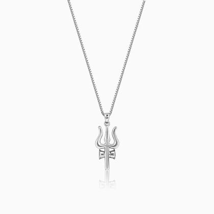 Silver Trident Pendant with Box Chain For Him