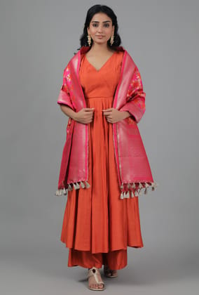 Flamingo Pink Bandhani Brocade Dupatta