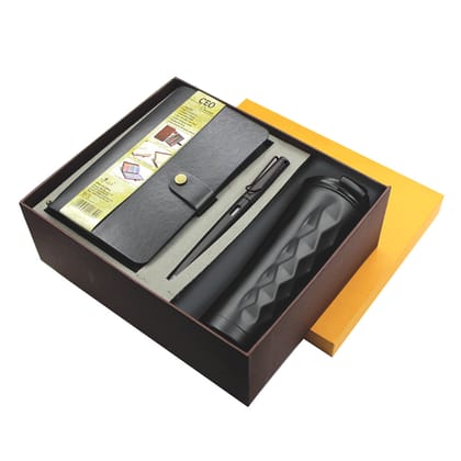 CEO-NPF 3 PC Gift Set (Notebook + Pen + Flask)-Black