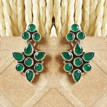 925 Silver Exclusive Green Stud With Green Flower Hanging