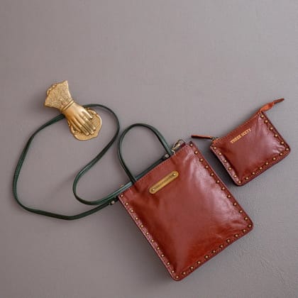 Ines Sling Bag and Small Utility Pouch Combo (Cognac)-Cognac