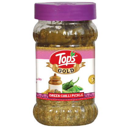 Tops Premium Pickle - Gold Green Chilli, Spicy Condiment, Accompaniment For Meals, 375 G Bottle