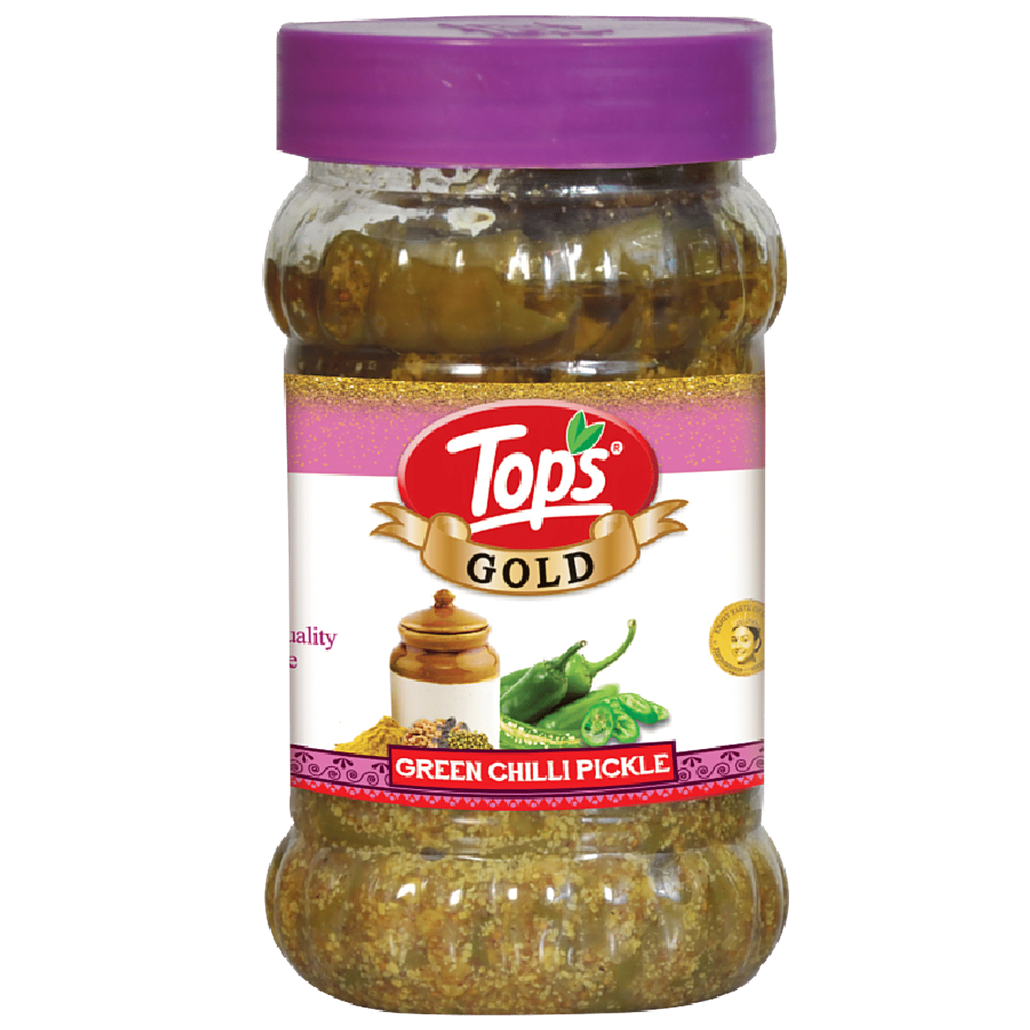 Tops Premium Pickle - Gold Green Chilli, Spicy Condiment, Accompaniment For Meals, 375 G Bottle