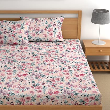 Pretty Pink Cotton Blend Elastic Fitted King Bedsheet-King