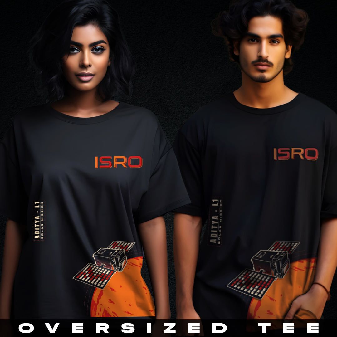 ISRO Aditya L1 Black Oversized T-Shirt-M