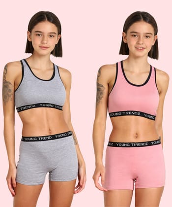 Girls YT Elastic Combo Lingerie Set-14-15Years / Gray Pink