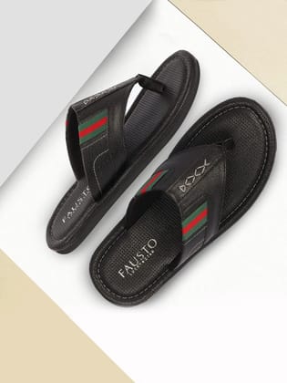 Men Black Colored Strip Design Indoor Outdoor Thong Slipper Sandals-7