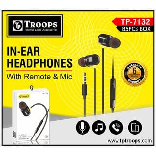 TP TROOPS Wired in Ear Earphones with mic, 10 mm Driver, Powerful bass and Clear Sound, Black