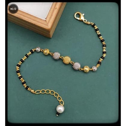 Two Tone Beads Pearl Copper Gold Black Adjustable Hand Mangalsutra Women