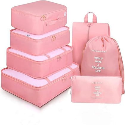 KATHIYAWADI Travel Organizer Packing Cubes Toiletry Bag Laundry Organiser Makeup Bags Shoe Bag for travel Clothes Space Savers Bags Lightweight Travel Luggage Organizers (7 in 1,Pink)