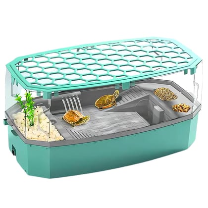 Buraq Turtle Tank Includes Accessories with Pump & Water Filter, Easy to Assemble & Clean, with Basking, Swimming, Breeding, Turtle House for Tortoise & Reptile (Green, Medium-Large / green