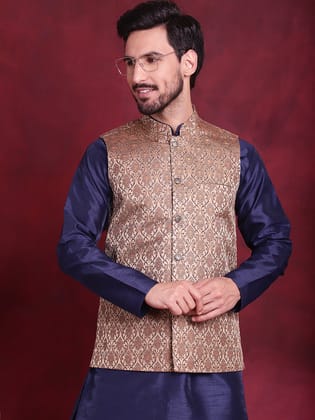 Woven Design Nehru Jacket-S / Brown