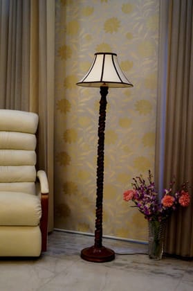 Floor Lamp Dark Brown & White with Conical Shade (Bulb Not Included)-Dark Brown & White