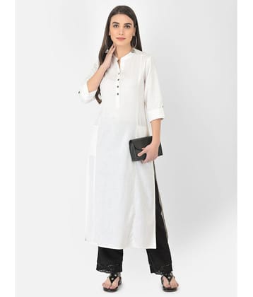 Pistaa - White Cotton Blend Womens Straight Kurti ( Pack of 1 ) - None