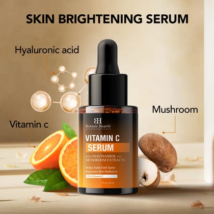 Botanic Hearth Vitamin C Face Serum: Niacinamide, Hyaluronic Acid, Allantoin, Cica, Ferulic Acid, Vitamin E. Targets dark spots, sun damage, wrinkles.-Botanic Hearth 15% Vitamin C Face Serum: Tar