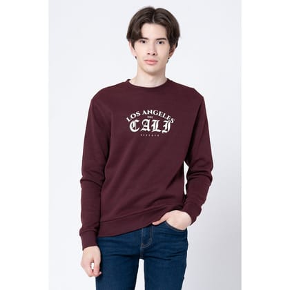 Red Tape Men's Maroon Melange Printed Sweatshirt