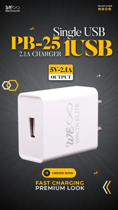 Walta Elite PB-25 2.1 AMP 1 USB TYPE-C  CHARGER-White