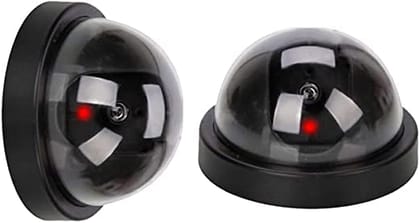 SMARTCAM Portable Plastic Dummy Fake Wired Security CCTV Dome Camera with Flashing Red LED Light Ideal for Home and Office (Black, Pack of 2)