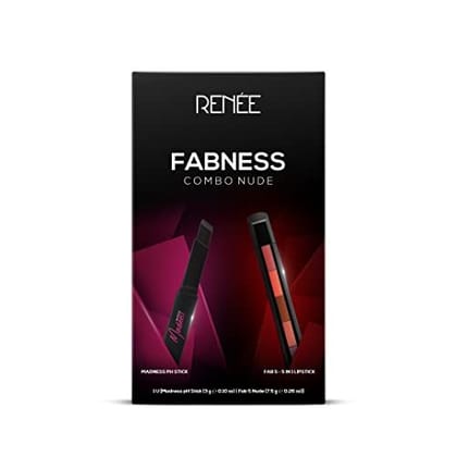 RENEE Fabness Combo Nude| Includes Madness PH Stick & Fab 5 Nude 5 in 1 Lipstick| Long Lasting, Semi Matte Finish| Compact & Easy to Use