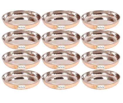 Prisha India Craft Steel Copper Dessert Halwa Plate Bowl  Capacity 150 ML  Set of 12