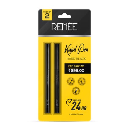 RENEE Hard Black Kajal Pen with Sharpener, Pack Of 2