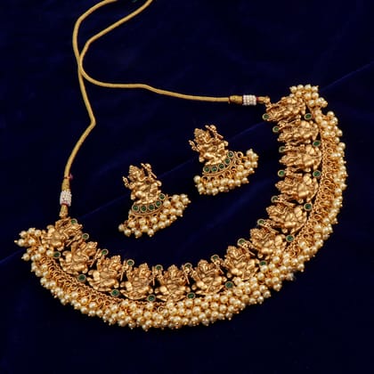 Green Shree Ganesh Pearl Necklace set