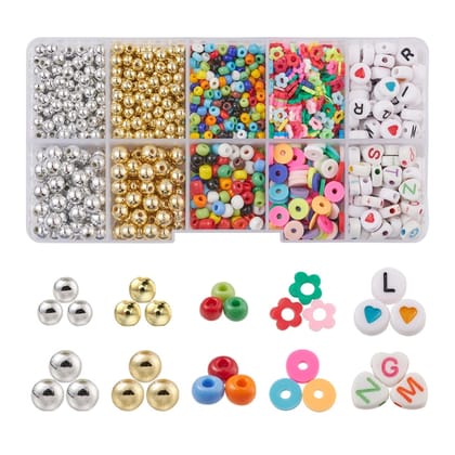 10 Pcs, DIY Bracelet Making Kit, Polymer Clay & Glass Seed & Acrylic & Plastic Beads, Elastic Thread, Colorful