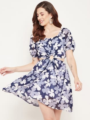 Purple & Pink Floral Georgette Dress