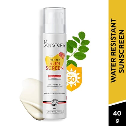 Moringa Sunscreen SPF 50 Broad Spectrum UVA/UVB Protection, Anti-Aging, No White Cast (40 GM)