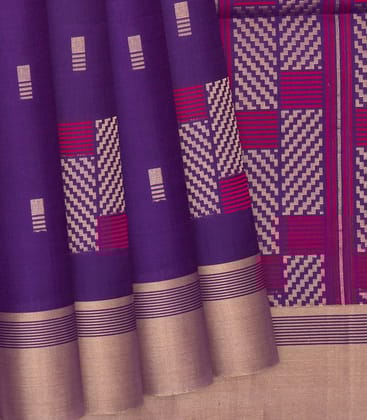 Purple Handloom Soft Silk Saree With Square Buttas-Purple-Purple