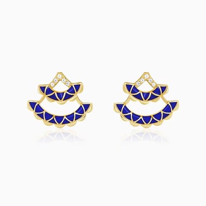 Golden Royal Blue Layered Earrings