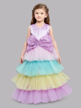 Pink Chick Lavender  Multicolor Unicorn  Layered Gown-14-15Y / Lavender