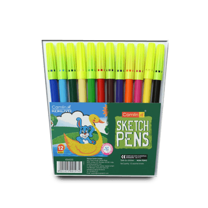 Camlin Kokuyo Plastic Sketch Pens For Drawing And Colouring - 12 Assorted Shades, 1 Pack