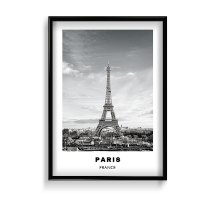 Paris City Art (B&W)-A4 / Art Paper Print / Black Frame