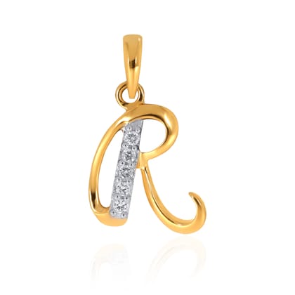 Senco Gold 18K Yellow Gold R Alphabet Diamond Pendant (Gold Wt- 0.8 g/Ct-0.04/HI-SI)