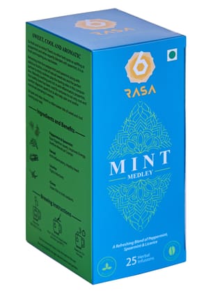 6rasa Mint Medley Herbal Tea Bags | (1.7g Each) (Pack of 1, 25 Dip Bags)