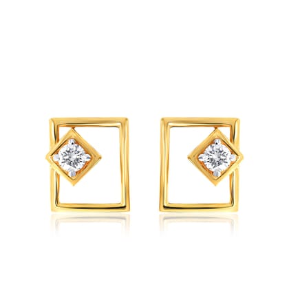 Senco Gold 14K Yellow Gold Cute Quadrilateral Charm Diamond Studs Earrings (Gold Weight -  1.6 g / 0.14 Ct / HI-SI)